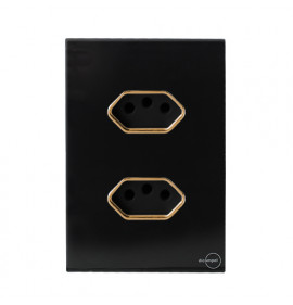 Conjunto Tomada Dupla 10a 4x2 - Novara Glass Preto Brilhante Gold